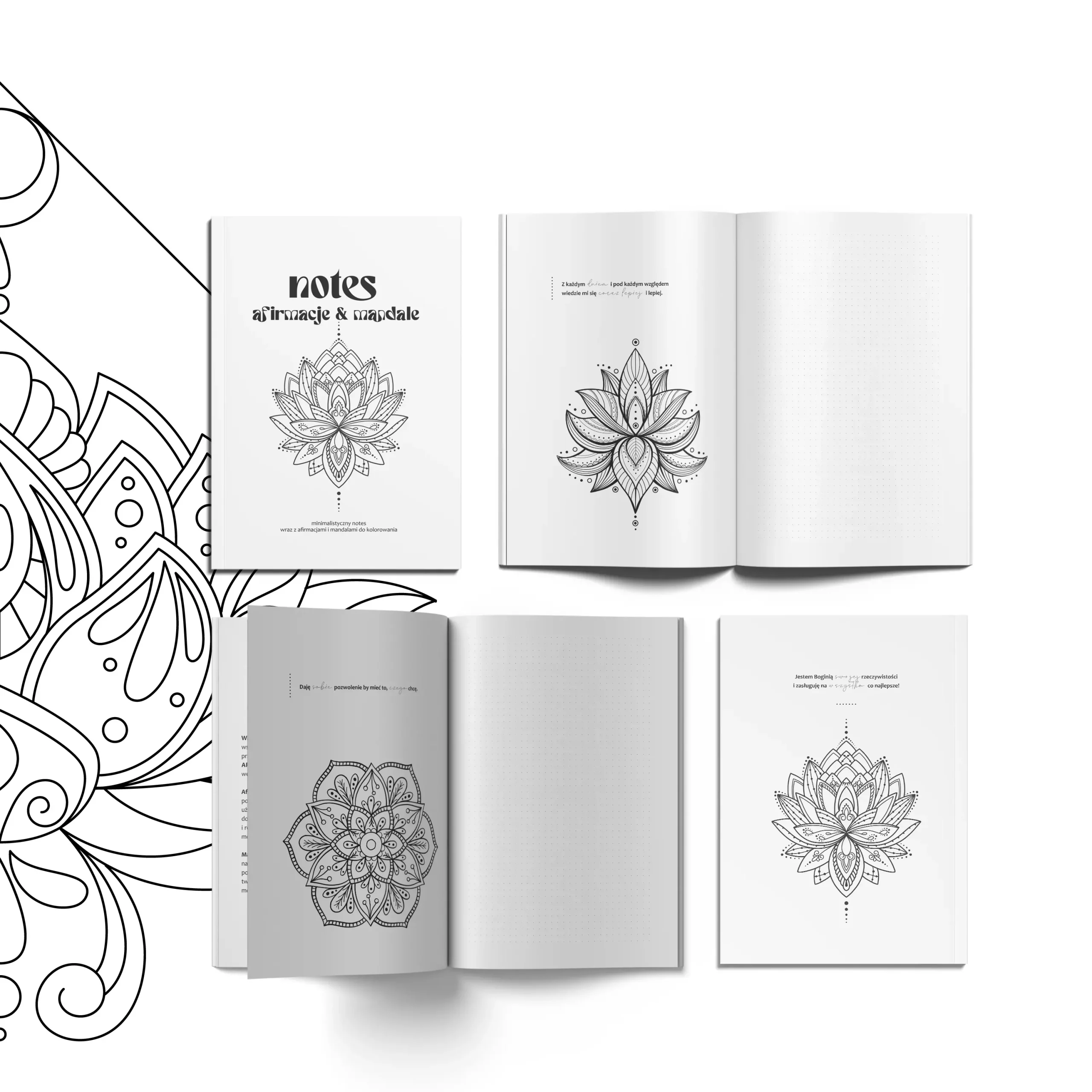 Notes relaksacyjny z afirmacjami i mandalami